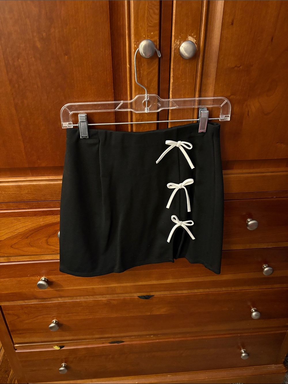 NWT Black Mini Skirt with White Bow Details